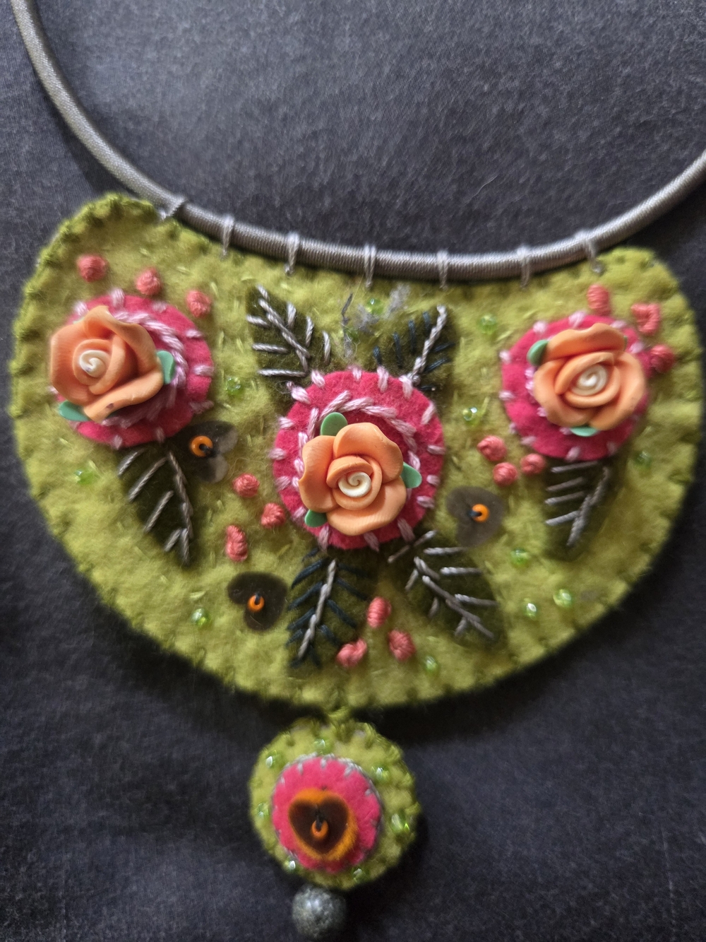​Artisan Handmade Felt & Leather Floral Statement Necklace